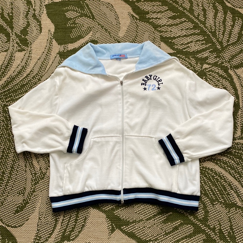 Vintage Mid 1980’s Velour “Baby Girl 72” Hoodie Jacket Womens L / XL